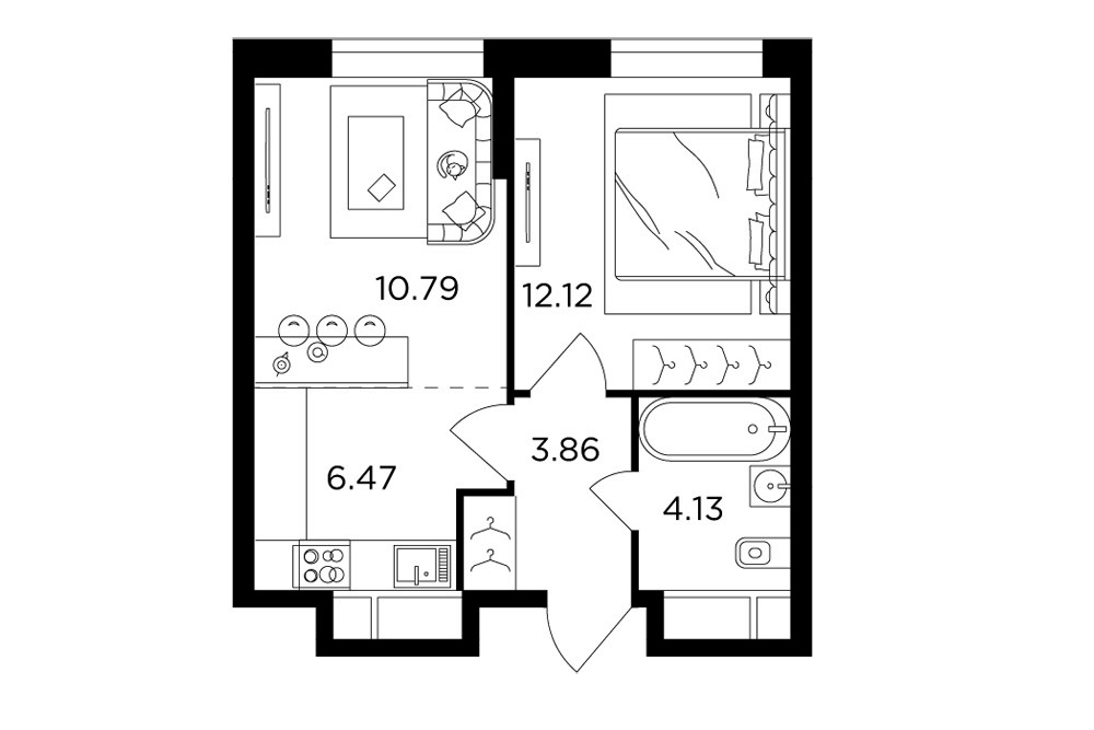 Планировка двухкомнатной квартиры 37.6 м2